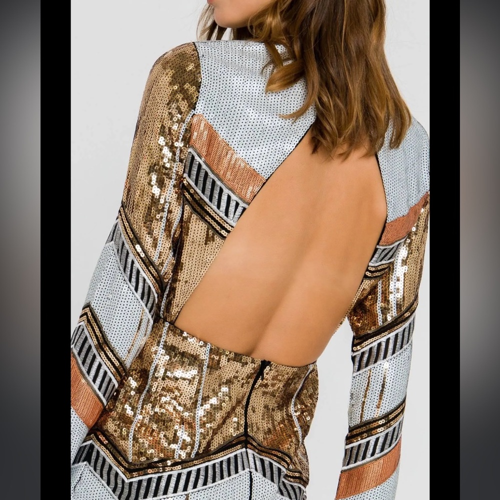 Endless Rose Sequin Backless Mini Dress Size Small Gold Black White NEW - Picture 8 of 15